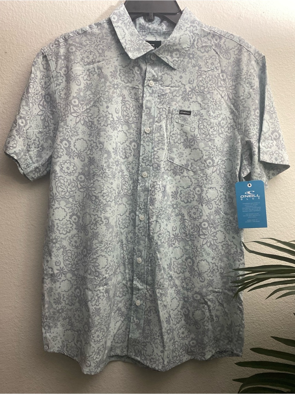 O'Neill Men's Light Bluish Gray Floral Short Sleeve Button-Up